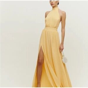 Reformation Andee‎ Dress Yellow Halter Maxi Gown Formal Wedding Guest 6 Medium